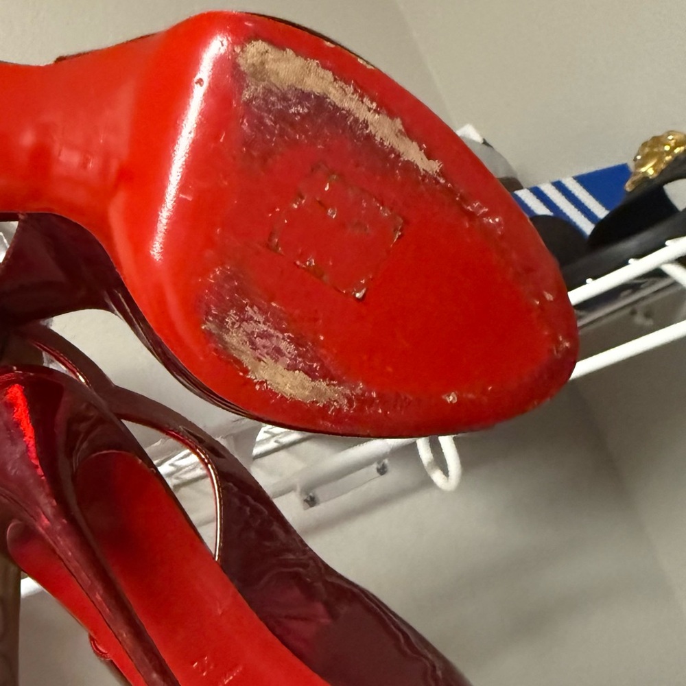 Elegant Red Peep-Toe Stilettos Red Bottoms Authentic - Picture 5 of 6
